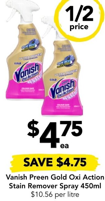 Drakes Vanish Preen Gold Oxi Action Stain Remover Spray 450ml offer