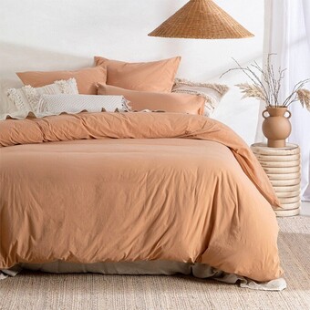 Pillow Talk Stonewashed cotton clay quilt cover set by habitat offer