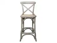 LivingStyles Bassel Oak Timber Cross Back Counter Stool, Grey offer