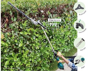 ALDI F 2 x 20V 5-in-1 Garden Tool Skin .5-in-1 Garden Tool Skin with 230mm brush cutter, 330mm line trimmer, 254mm pole saw, offer