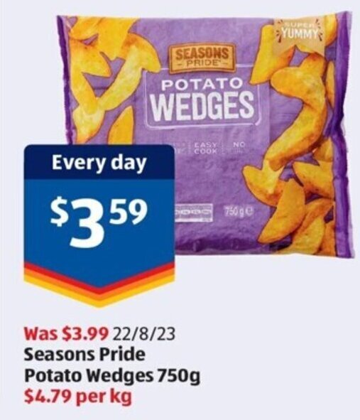 Seasons Pride Potato Wedges 750g offer at ALDI