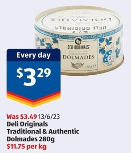 Deli Originals Traditional & Authentic Dolmades 280g offer at ALDI