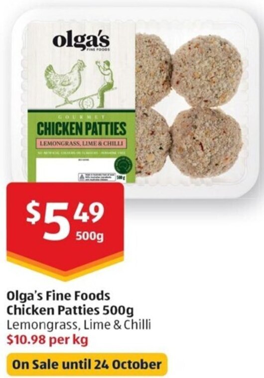 Olga's Fine Foods Chicken Patties 500g offer at ALDI
