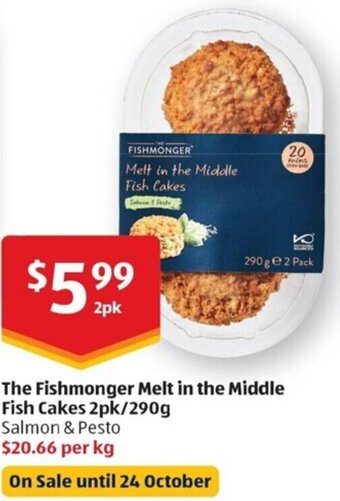 ALDI The Fishmonger Melt in the Middle Fish Cakes 2pk/290g offer