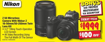 JB Hi-Fi Z 50 Mirrorless Camera With Nikkor Z 16-50mm/50-250mm Twin Lens Kit offer