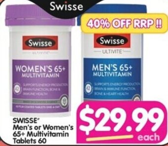 Your Discount Chemist SWISSE Men's or Women's 65+ Multivitamin Tablets 60 offer