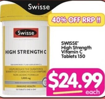 Your Discount Chemist SWISSE High Strength Vitamin C Tablets 150 offer