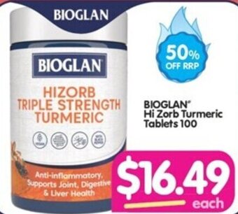 Your Discount Chemist BIOGLAN Hi Zorb Turmeric Tablets 100 offer