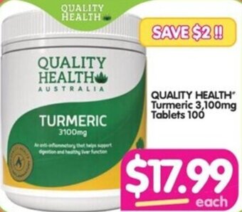 Your Discount Chemist QUALITY HEALTH Turmeric 3,100mg Tablets 100 offer