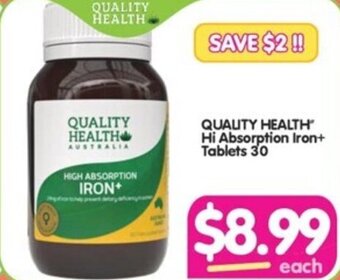 Your Discount Chemist QUALITY HEALTH Hi Absorption Iron+ Tablets 30 offer