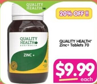 Your Discount Chemist QUALITY HEALTH Zinc+ Tablets 70 offer