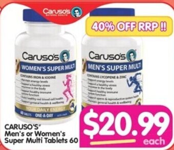 Your Discount Chemist CARUSO'S Men's or Women's Super Multi Tablets 60 offer
