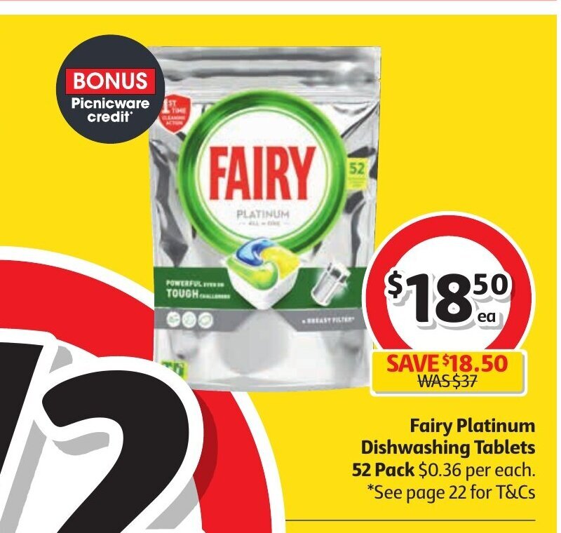 Fairy Platinum Dishwashing Tablets 52 Pack offer at Coles