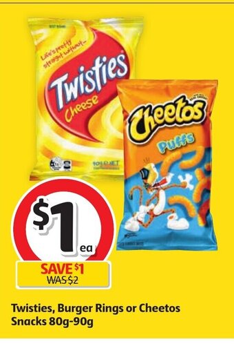 Coles Twisties, Burger Rings or Cheetos Snacks 80g-90g offer
