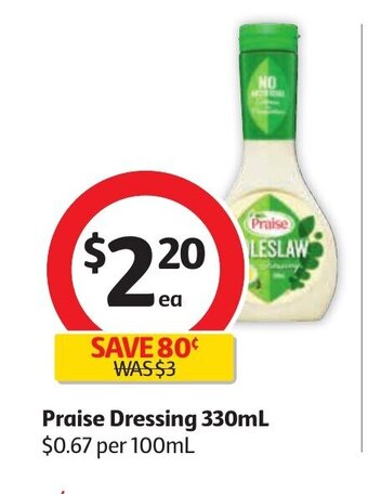 Coles Praise Dressing 330mL offer