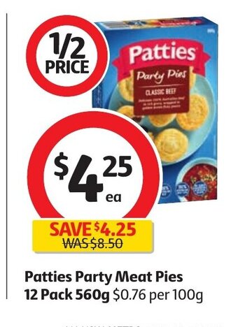 Coles Patties Party Meat Pies 12 Pack 560g offer