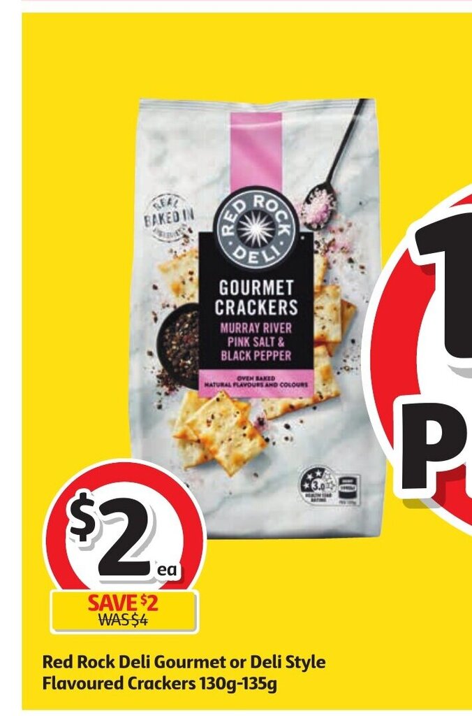Red Rock Deli Gourmet or Deli Style Flavoured Crackers 130g135g offer at Coles