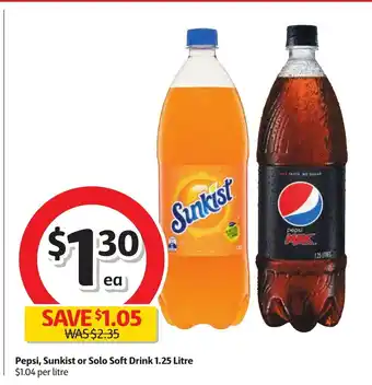 Coles Pepsi, Sunkist or Solo Soft Drink 1.25Litre offer