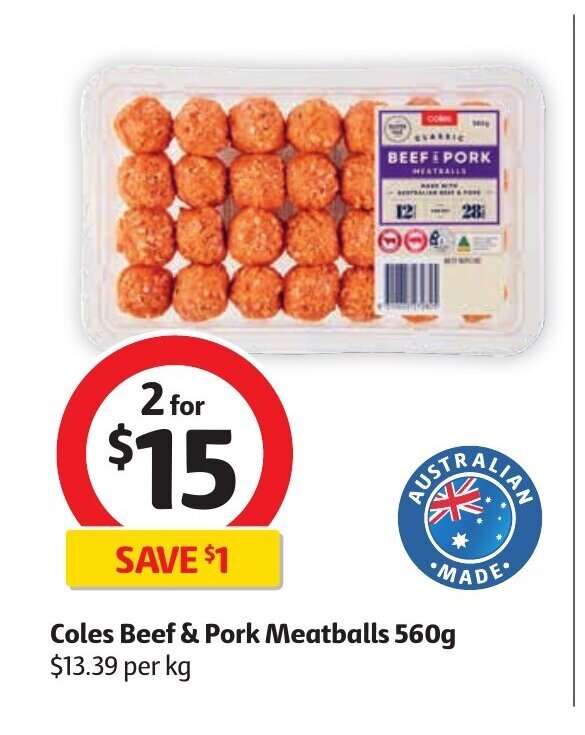 Coles Beef & Pork Meatballs 560g offer at Coles