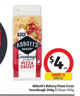 Coles Abbott's Bakery Pizza Crust Sourdough 340g offer