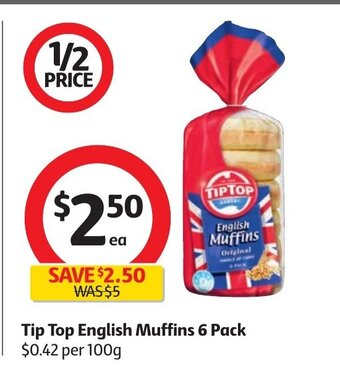Coles Tip Top English Muffins 6 Pack offer