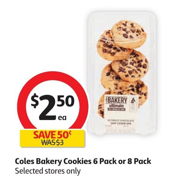 Coles Bakery Cookies 6 Pack or 8 pack offer at Coles