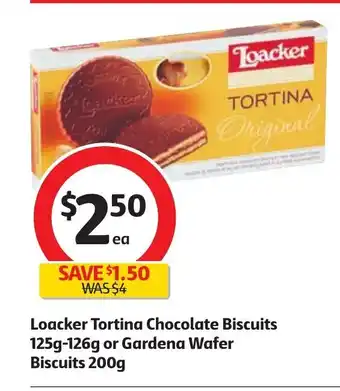 Coles Loacker Tortina Chocolate Biscuits 125g-126g or Gardena Wafer Biscuits 200g offer