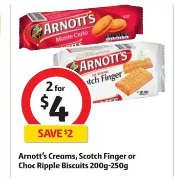 Coles Arnott's Creams, Scotch Fingers or Choc Ripple Biscuits 200g-250g offer