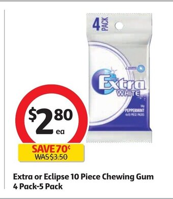 Coles Extra or Eclipse 10 Piece Chewing Gum 4 Pack-5 Pack offer