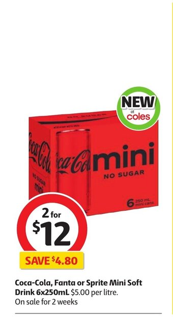 Coles Coca-Cola, Fanta or Sprite Mini Soft Drink 6x250mL offer