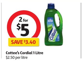 Coles Cottee's Cordial 1 Litre offer