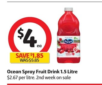 Coles Ocean Spray Fruit Drink 1.5 Litre offer