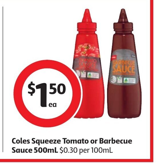 Coles Squeeze Tomato or Barbeque Sauce 500mL offer at Coles