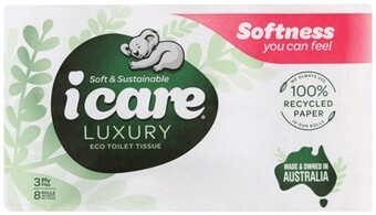 IGA Icare luxury 100% recycled paper 3 ply toilet tissue 8 pack offer