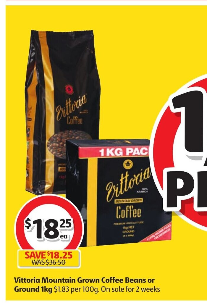 Vittoria Mountain Grown Coffee Beans or Ground 1kg offer at Coles