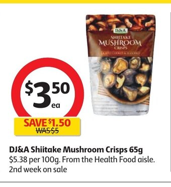 Coles DJ&A Shiitake Mushroom Crisps 65g offer