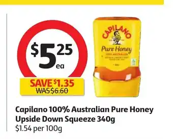 Coles Capilano 100% Australian Pure Honey Upside Down Squeeze 340g offer