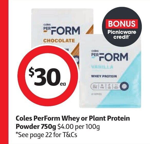 Coles Perform Whey or Plant Protein Powder 750g offer at Coles