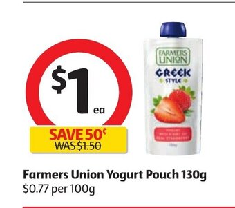 Coles Farmers Union Yoghurt Pouch 130g offer