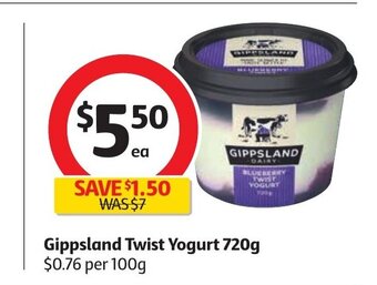 Coles Gippsland Twist Yoghurt 720g offer