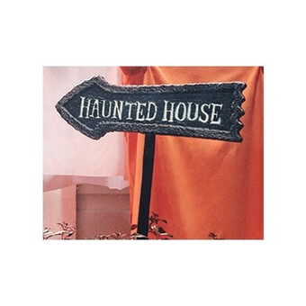 Woolworths Halloween haunted house garden stake sign offer