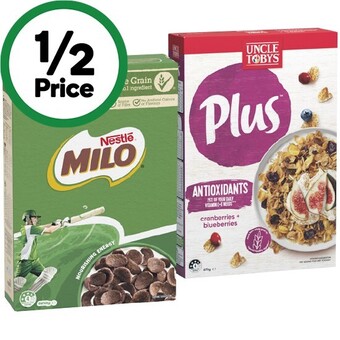 Woolworths Uncle tobys plus 565-705g or milo cereal 535-620g offer