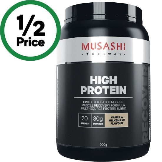 Musashi high protein powder vanilla 900g offer at Woolworths