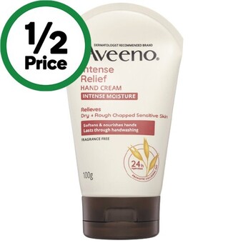 Woolworths Aveeno intense relief fragrance free hand cream 100g offer