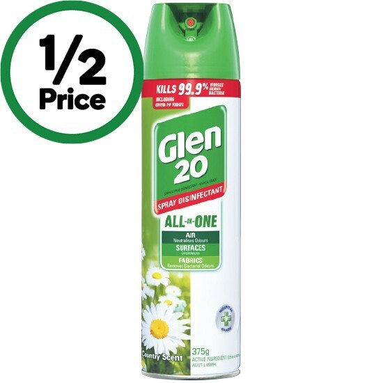 Glen 20 disinfectant surface spray 375g offer at Woolworths