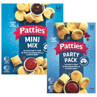 Woolworths Patties combo pack mini pie sausage roll 1 kg or patties party pack 1.25 kg offer
