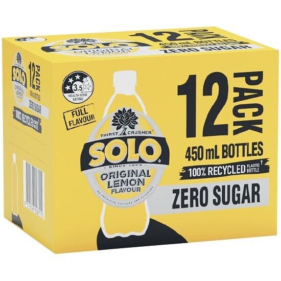 Pepsi, solo, passiona, solo zero, raspberry zero or mountain dew soft drink bottles 12 x 450ml