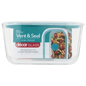 Woolworths Decor glass vent & seal leak proof oblong 600ml offer