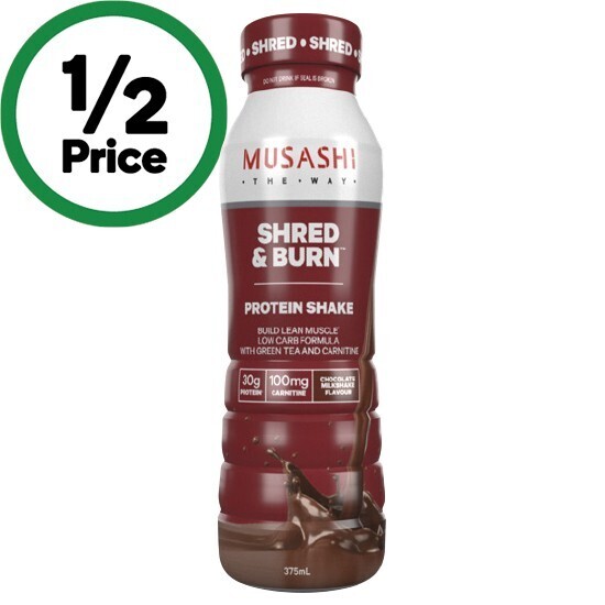 Musashi shred & burn ready to drink protein shake 375ml offer at Woolworths