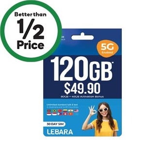 Woolworths Lebara $49.90 starter packδ offer